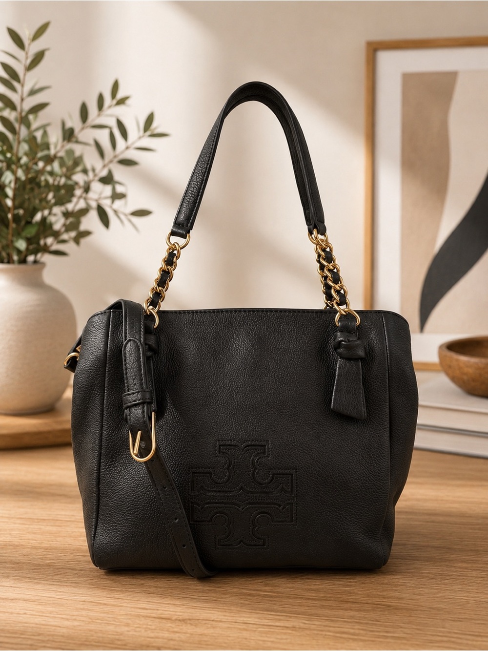 Tory Burch Harper Black Leather Shoulder/Crossbody Bag